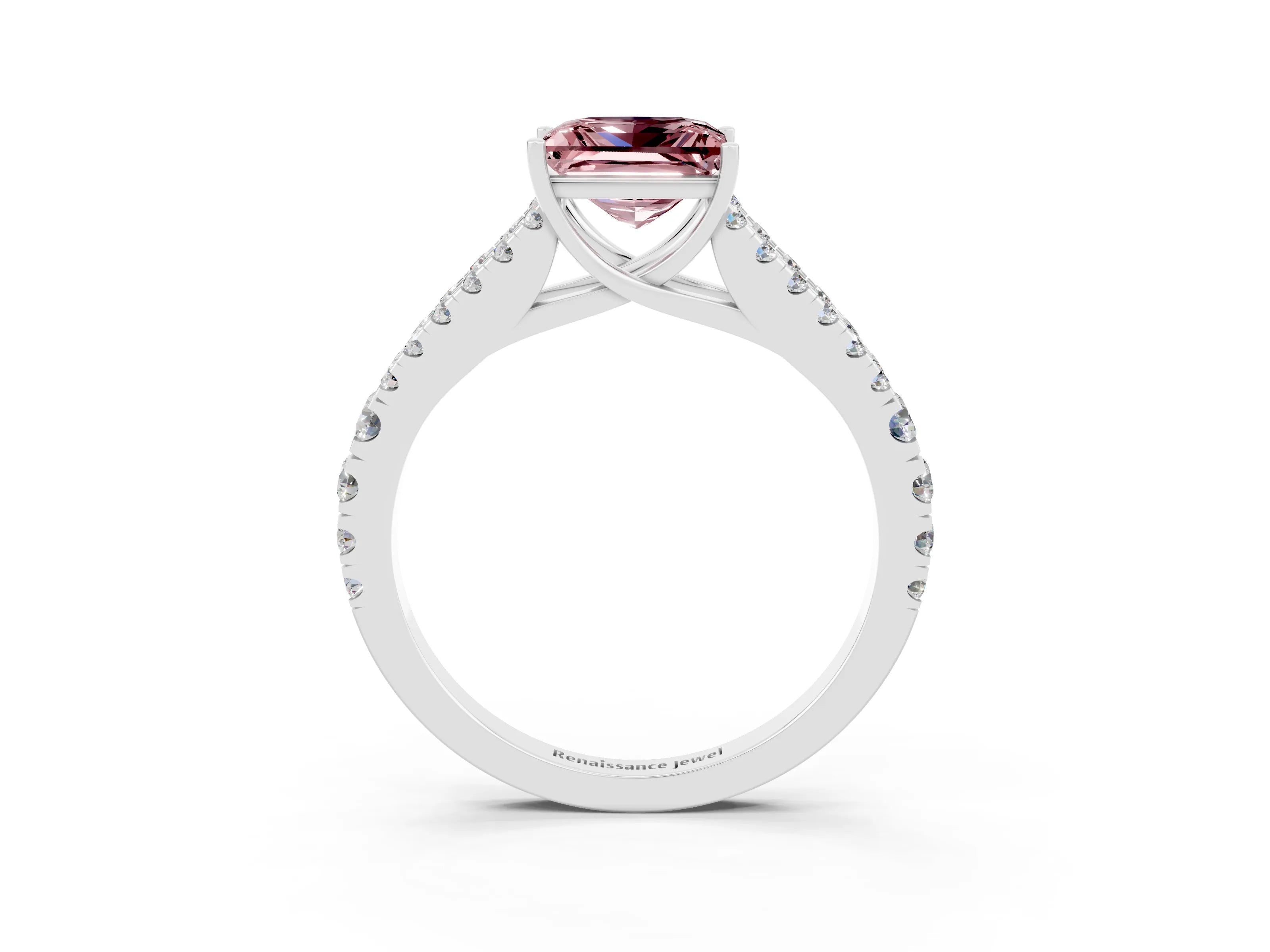 White gold Princess Cut Cut Split Shank Pave Diamond Engagement Ring with Four-Prong Setting_3