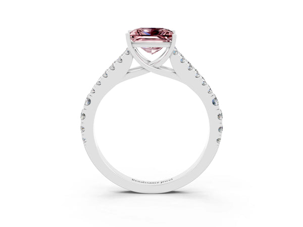 White gold Princess Cut Cut Split Shank Pave Diamond Engagement Ring with Four-Prong Setting