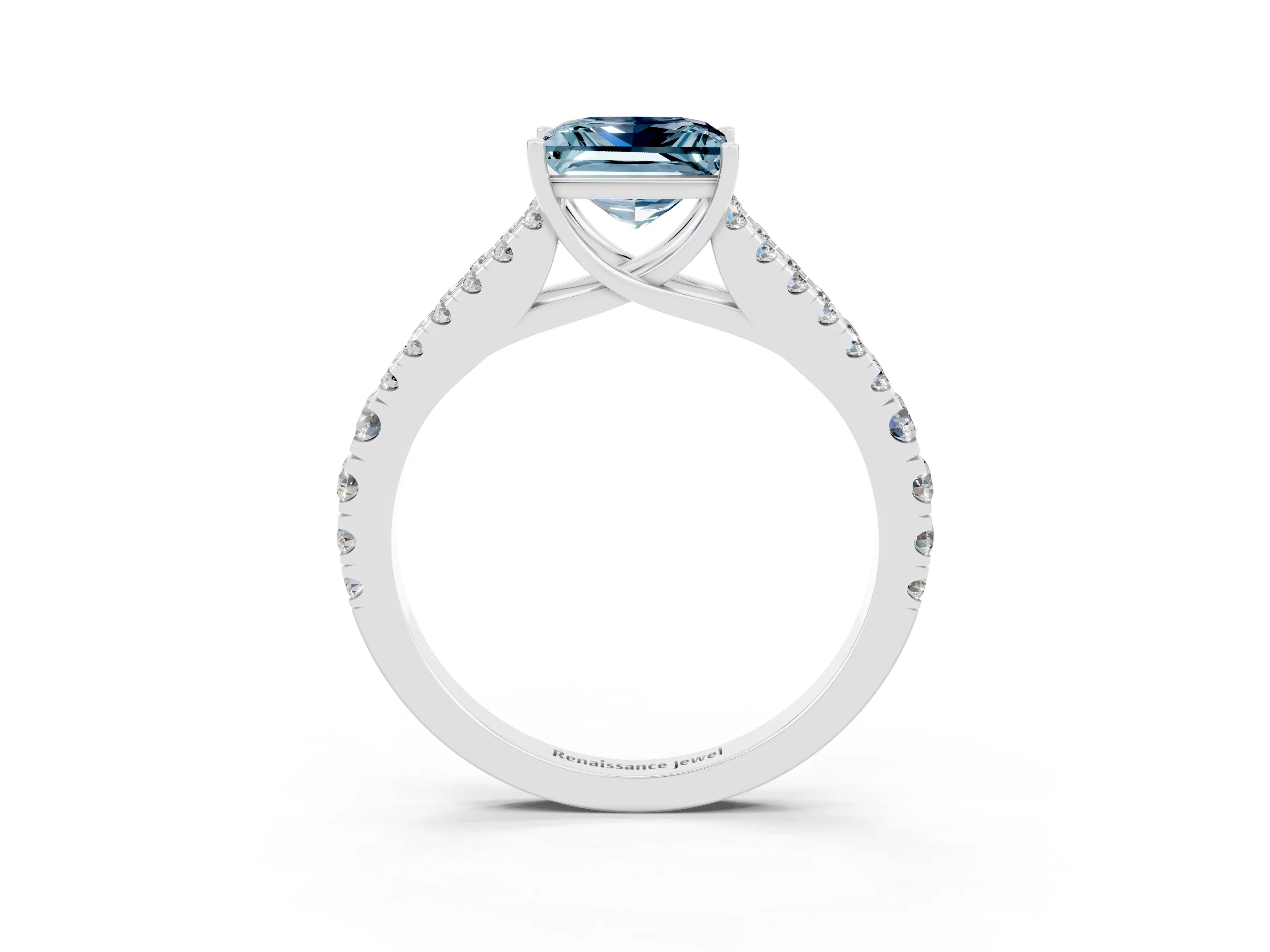 White gold Princess Cut Cut Split Shank Pave Diamond Engagement Ring with Four-Prong Setting_3