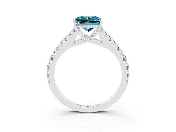 White gold Princess Cut Cut Split Shank Pave Diamond Engagement Ring with Four-Prong Setting
