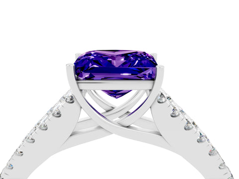 White gold Princess Cut Cut Split Shank Pave Diamond Engagement Ring with Four-Prong Setting_4
