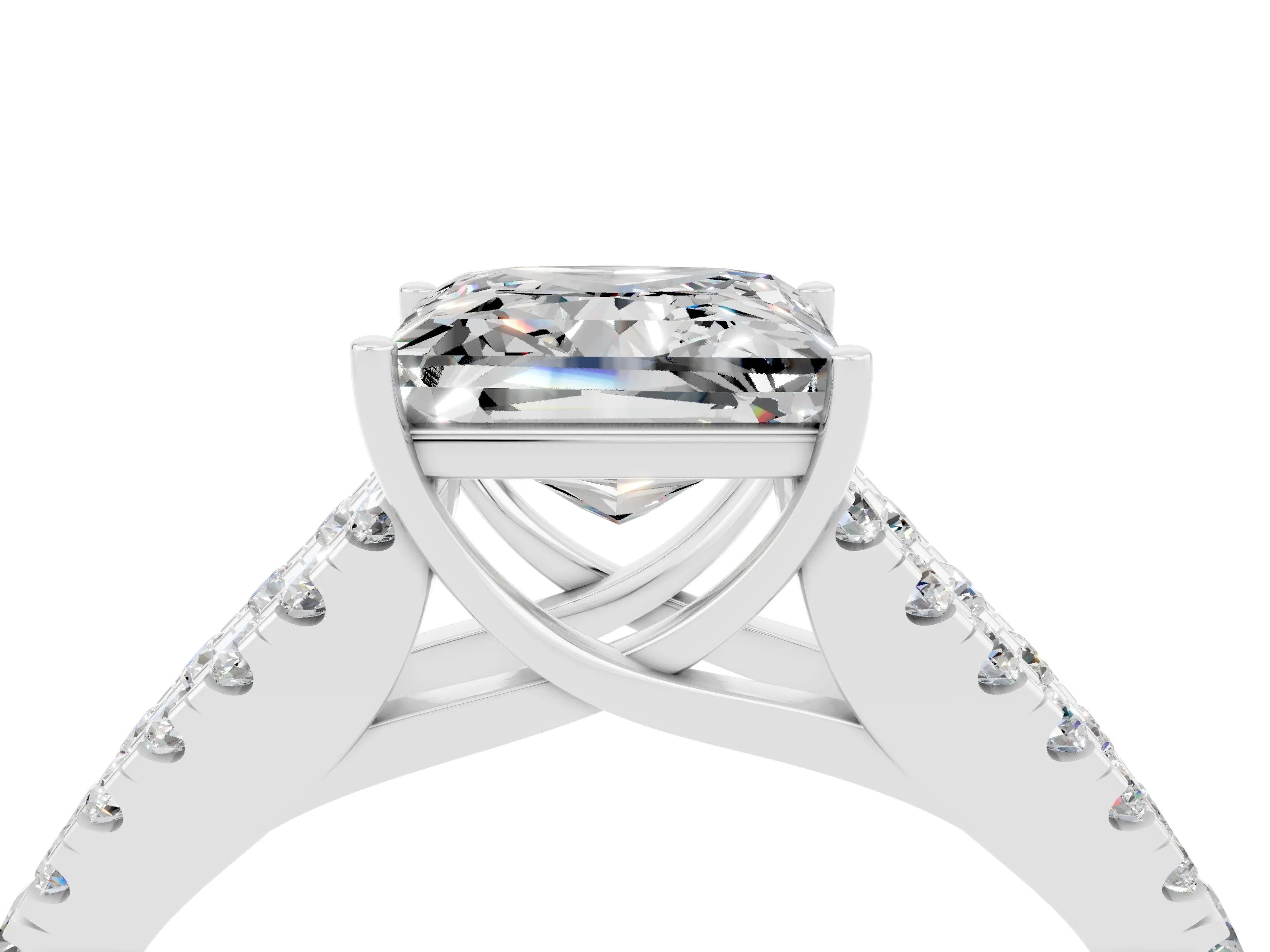 White gold Princess Cut Cut Split Shank Pave Diamond Engagement Ring with Four-Prong Setting_4