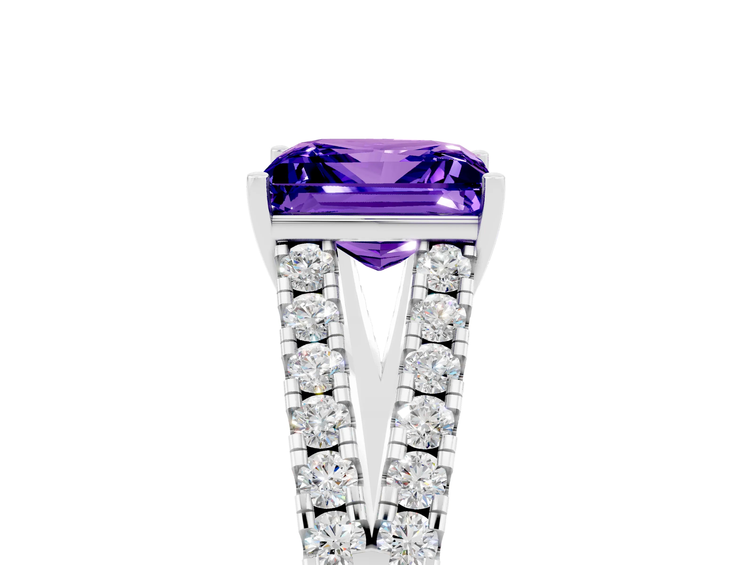White gold Princess Cut Cut Split Shank Pave Diamond Engagement Ring with Four-Prong Setting_5