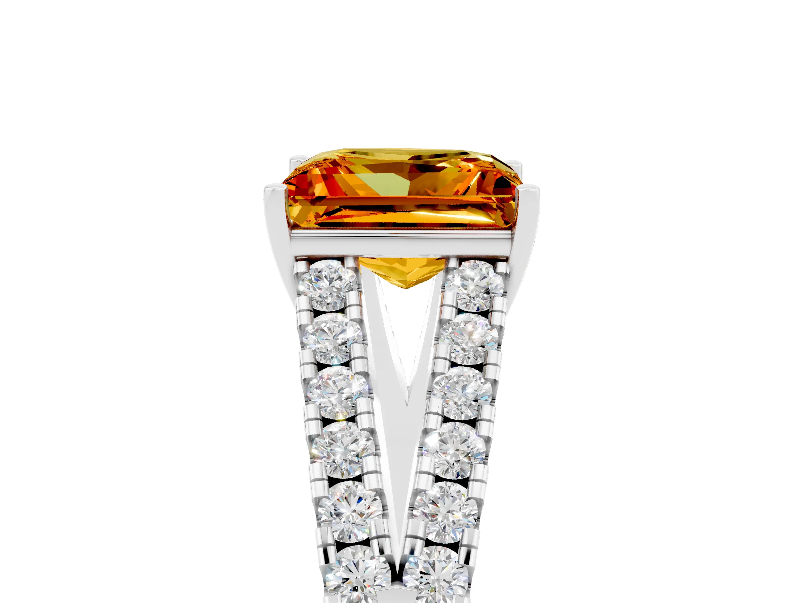 White gold Princess Cut Cut Split Shank Pave Diamond Engagement Ring with Four-Prong Setting_5