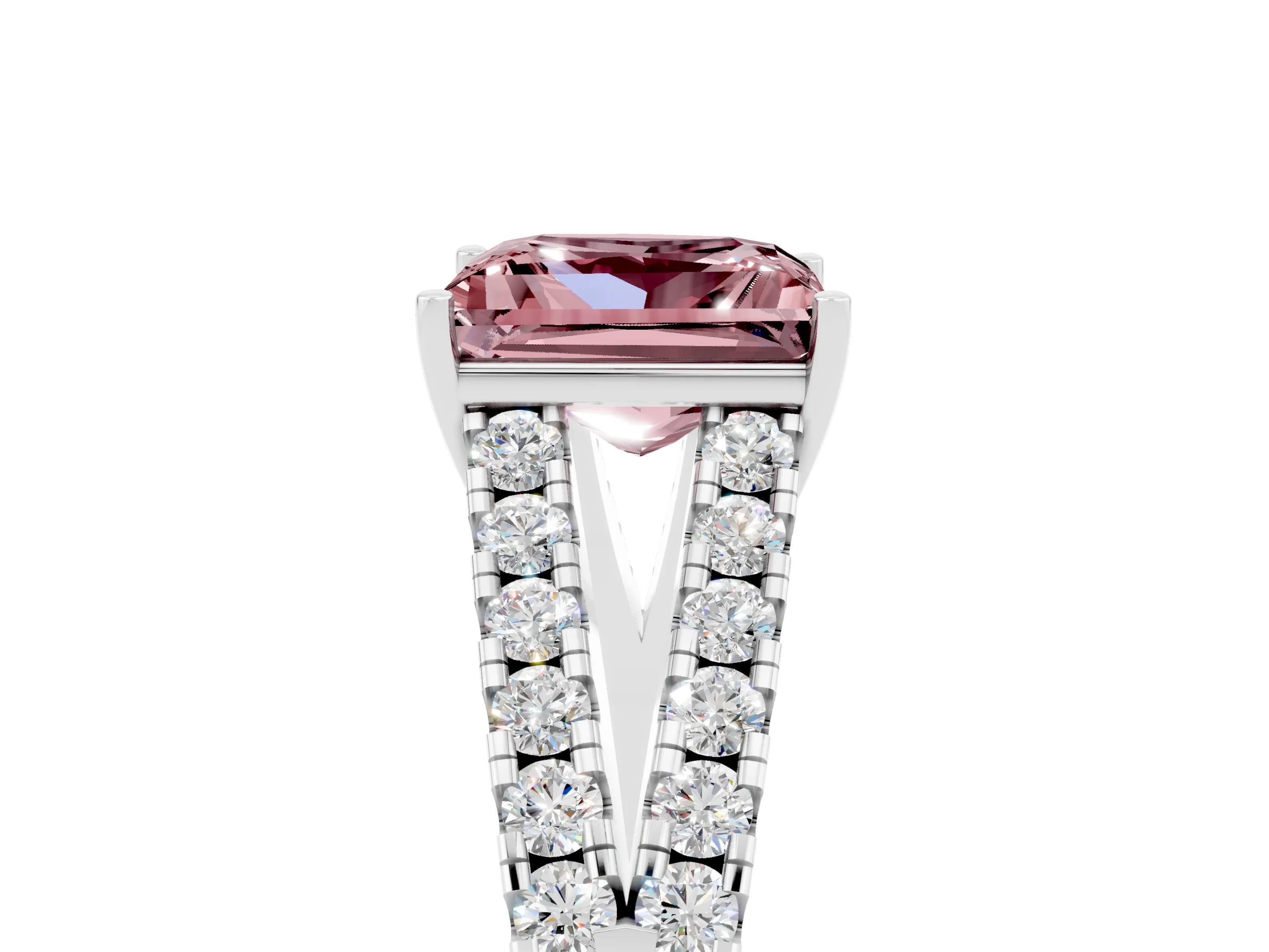 White gold Princess Cut Cut Split Shank Pave Diamond Engagement Ring with Four-Prong Setting_5