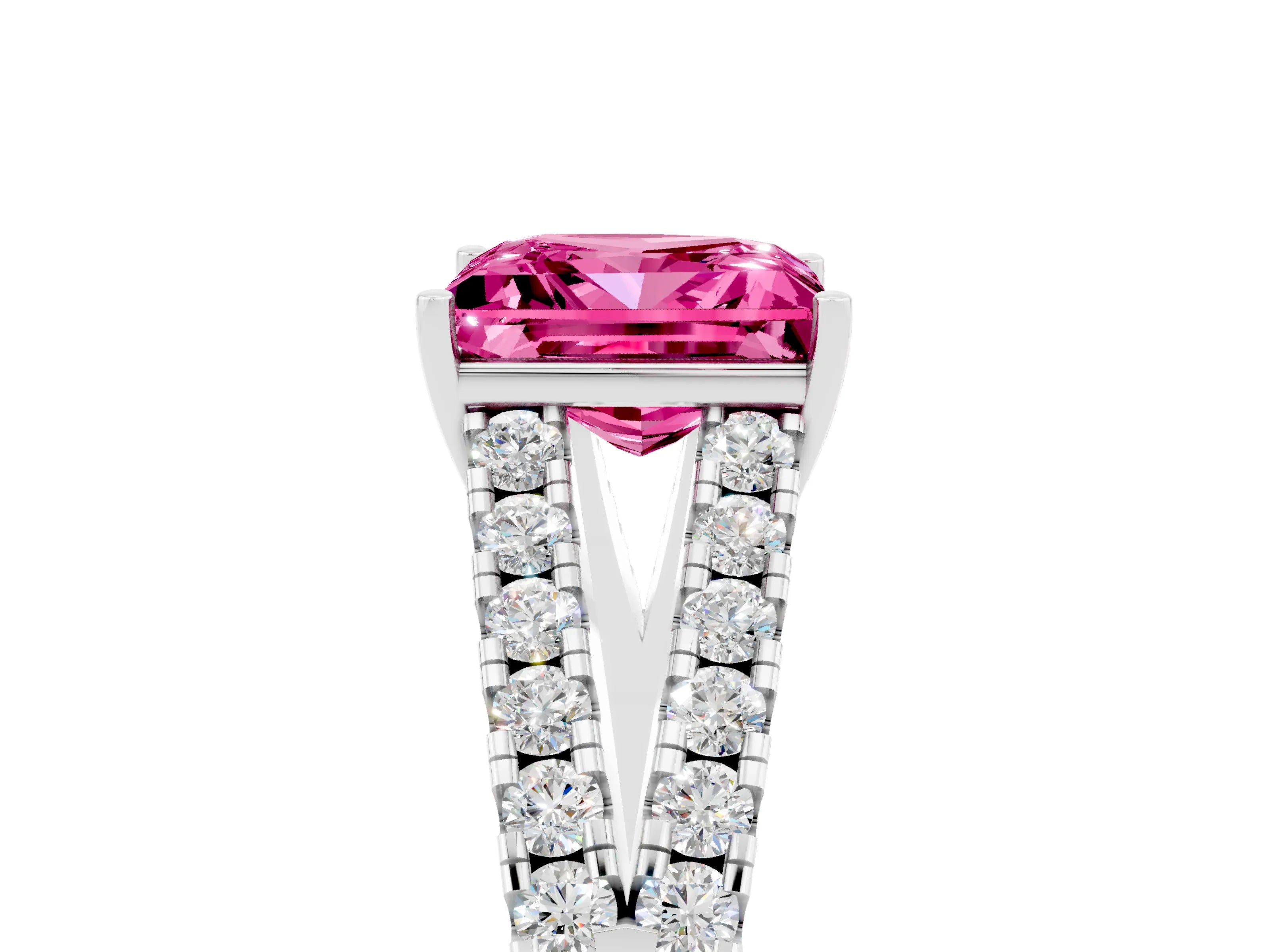 White gold Princess Cut Cut Split Shank Pave Diamond Engagement Ring with Four-Prong Setting_5