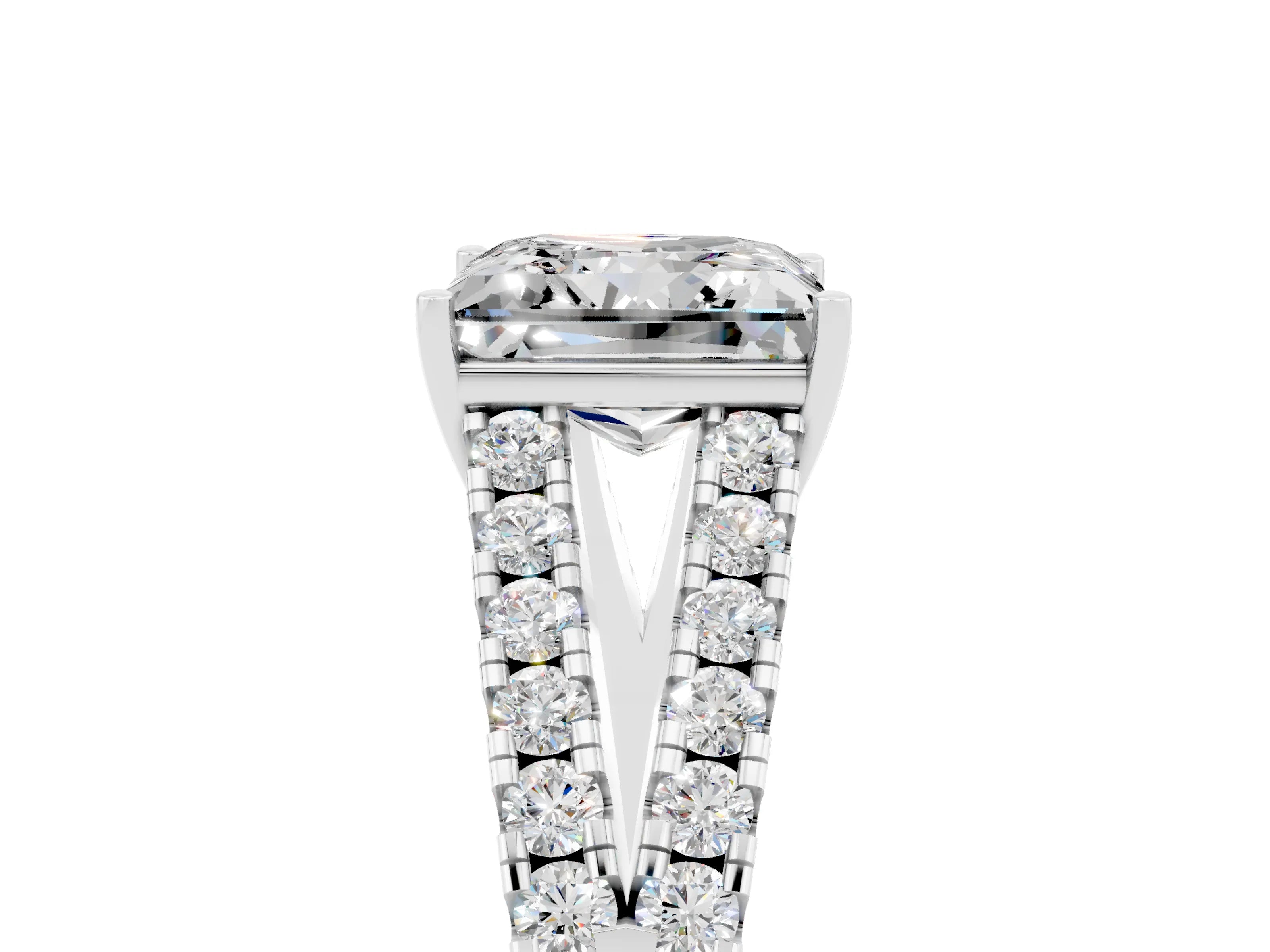 White gold Princess Cut Cut Split Shank Pave Diamond Engagement Ring with Four-Prong Setting_5