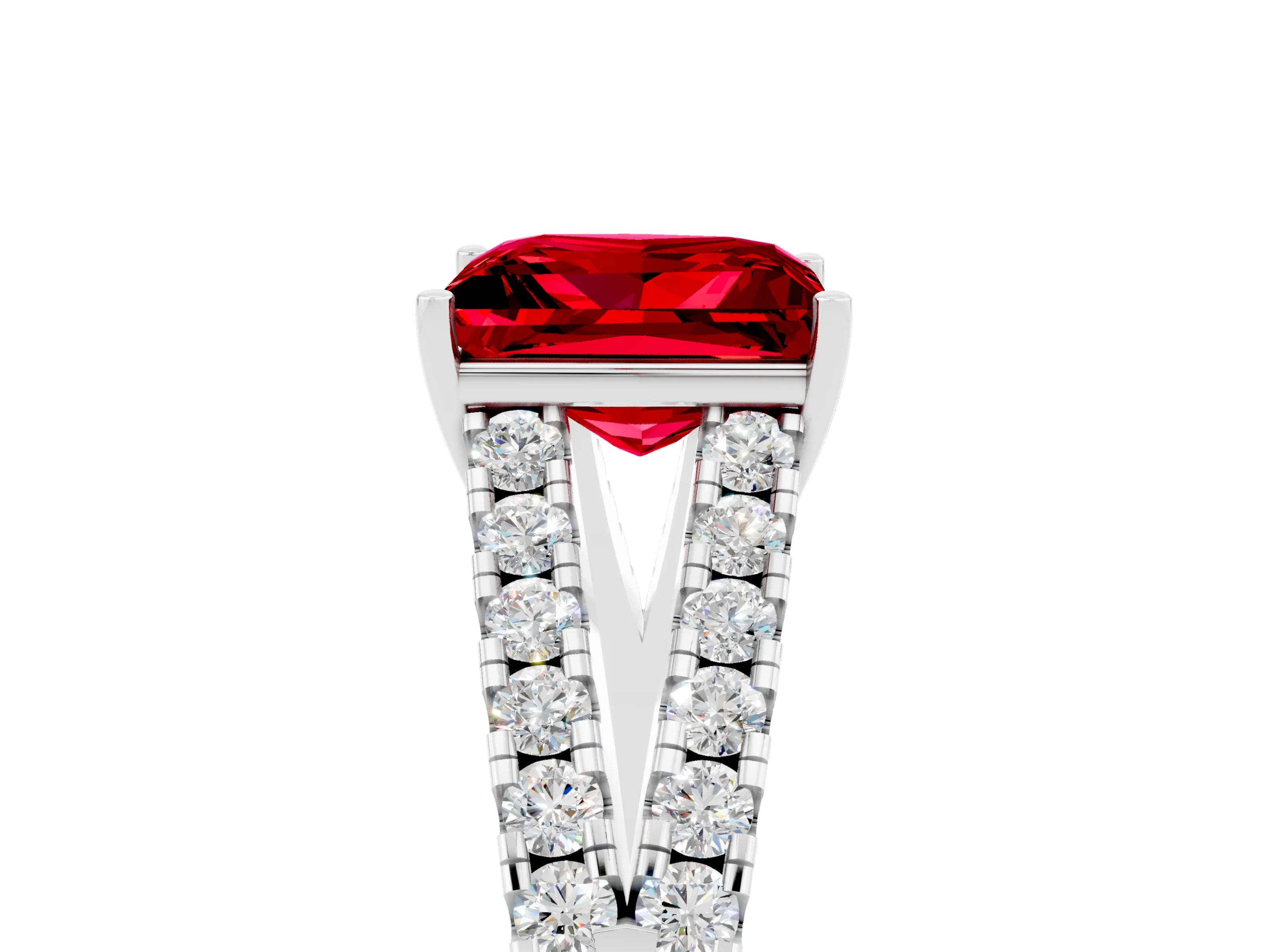 White gold Princess Cut Cut Split Shank Pave Diamond Engagement Ring with Four-Prong Setting_5