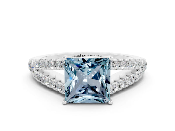 Platinum Princess Cut Cut Split Shank Pave Diamond Engagement Ring with Four-Prong Setting