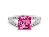 White gold Princess Cut Cut Split Shank Pave Diamond Engagement Ring with Four-Prong Setting