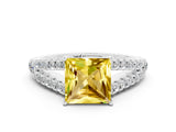 White gold Princess Cut Cut Split Shank Pave Diamond Engagement Ring with Four-Prong Setting