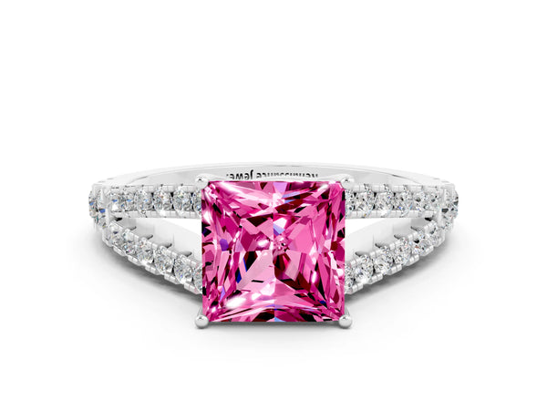 Platinum Princess Cut Cut Split Shank Pave Diamond Engagement Ring with Four-Prong Setting