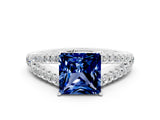 White gold Princess Cut Cut Split Shank Pave Diamond Engagement Ring with Four-Prong Setting