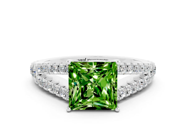 White gold Princess Cut Cut Split Shank Pave Diamond Engagement Ring with Four-Prong Setting