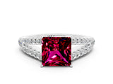 White gold Princess Cut Cut Split Shank Pave Diamond Engagement Ring with Four-Prong Setting