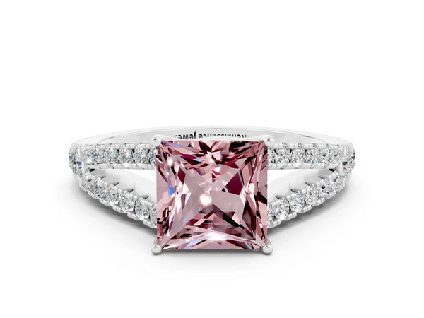 Platinum Princess Cut Cut Split Shank Pave Diamond Engagement Ring with Four-Prong Setting
