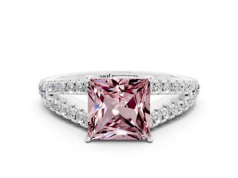 White gold Princess Cut Cut Split Shank Pave Diamond Engagement Ring with Four-Prong Setting