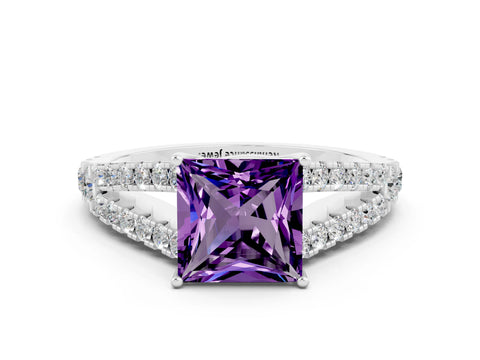 White gold Princess Cut Cut Split Shank Pave Diamond Engagement Ring with Four-Prong Setting