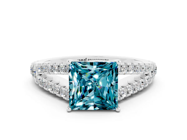 White gold Princess Cut Cut Split Shank Pave Diamond Engagement Ring with Four-Prong Setting