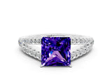White gold Princess Cut Cut Split Shank Pave Diamond Engagement Ring with Four-Prong Setting