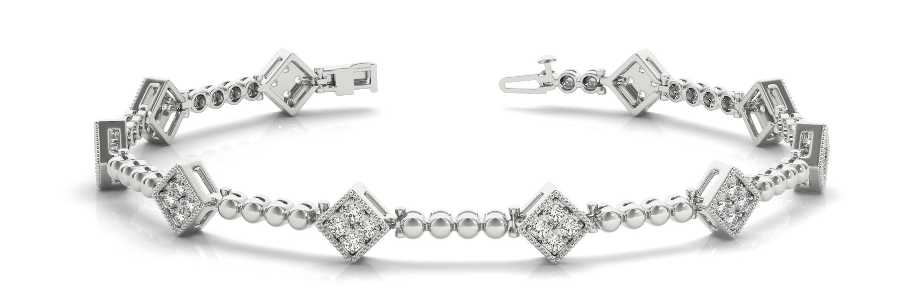 White gold Princess-Cut Diamond Bezel-Set Tennis Bracelet with Pave Prong Setting