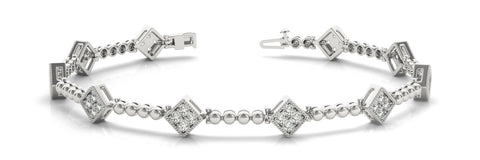 White gold Princess-Cut Diamond Bezel-Set Tennis Bracelet with Pave Prong Setting