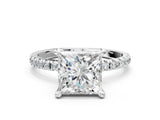 White gold Princess Cut Diamond Brilliant Solitaire Ring with Pavé Band and Four-Prong Setting_170