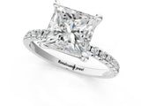 White gold Princess Cut Diamond Brilliant Solitaire Ring with Pavé Band and Four-Prong Setting_171
