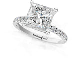 White gold Princess Cut Diamond Brilliant Solitaire Ring with Pavé Band and Four-Prong Setting_30
