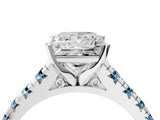 White gold Princess Cut Diamond Cathedral Solitaire Ring with Round with Aquamarine side stone Pavé Band_16