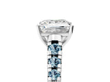 White gold Princess Cut Diamond Cathedral Solitaire Ring with Round with Aquamarine side stone Pavé Band_17