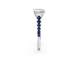White gold Princess Cut Diamond Cathedral Solitaire Ring with Round with Blue Sapphire side stone Pavé Band_14