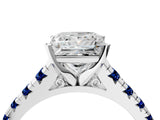 White gold Princess Cut Diamond Cathedral Solitaire Ring with Round with Blue Sapphire side stone Pavé Band_16