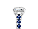White gold Princess Cut Diamond Cathedral Solitaire Ring with Round with Blue Sapphire side stone Pavé Band_17
