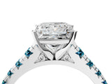 White gold Princess Cut Diamond Cathedral Solitaire Ring with Round with Blue Topaz side stone Pavé Band_4
