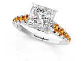 White gold Princess Cut Diamond Cathedral Solitaire Ring with Round with Citrine side stone Pavé Band_25