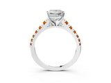White gold Princess Cut Diamond Cathedral Solitaire Ring with Round with Citrine side stone Pavé Band_27