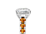 White gold Princess Cut Diamond Cathedral Solitaire Ring with Round with Citrine side stone Pavé Band_29