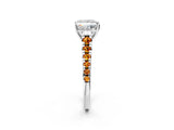 White gold Princess Cut Diamond Cathedral Solitaire Ring with Round with Citrine side stone Pavé Band_38