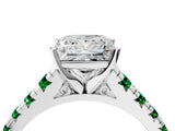 White gold Princess Cut Diamond Cathedral Solitaire Ring with Round with Emerald side stone Pavé Band_22