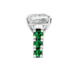 White gold Princess Cut Diamond Cathedral Solitaire Ring with Round with Emerald side stone Pavé Band_23
