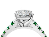 White gold Princess Cut Diamond Cathedral Solitaire Ring with Round with Emerald side stone Pavé Band_28