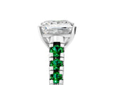 White gold Princess Cut Diamond Cathedral Solitaire Ring with Round with Emerald side stone Pavé Band_39