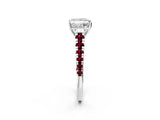 White gold Princess Cut Diamond Cathedral Solitaire Ring with Round with Garnet side stone Pavé Band_14