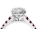 White gold Princess Cut Diamond Cathedral Solitaire Ring with Round with Garnet side stone Pavé Band_16