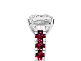 White gold Princess Cut Diamond Cathedral Solitaire Ring with Round with Garnet side stone Pavé Band_17