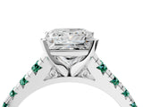 White gold Princess Cut Diamond Cathedral Solitaire Ring with Round with Green Sapphire side stone Pavé Band_16