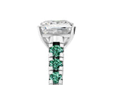 White gold Princess Cut Diamond Cathedral Solitaire Ring with Round with Green Sapphire side stone Pavé Band_17