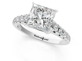 White gold Princess Cut Diamond Cathedral Solitaire Ring with Round with Moissanite side stone Pavé Band_13