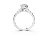 White gold Princess Cut Diamond Cathedral Solitaire Ring with Round with Moissanite side stone Pavé Band_27